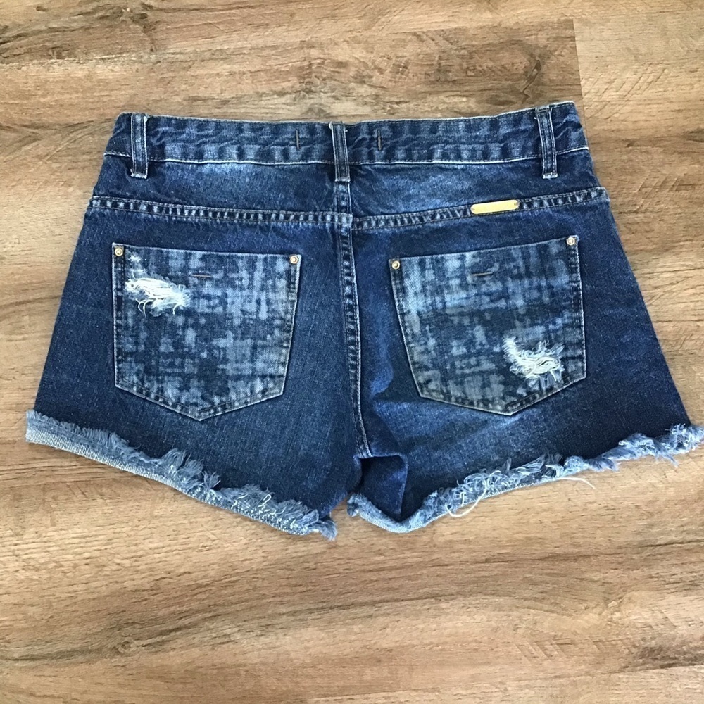 Bronze Denim Jean Shorts Size 6 Brazil Frayed Distressed Dark Blue